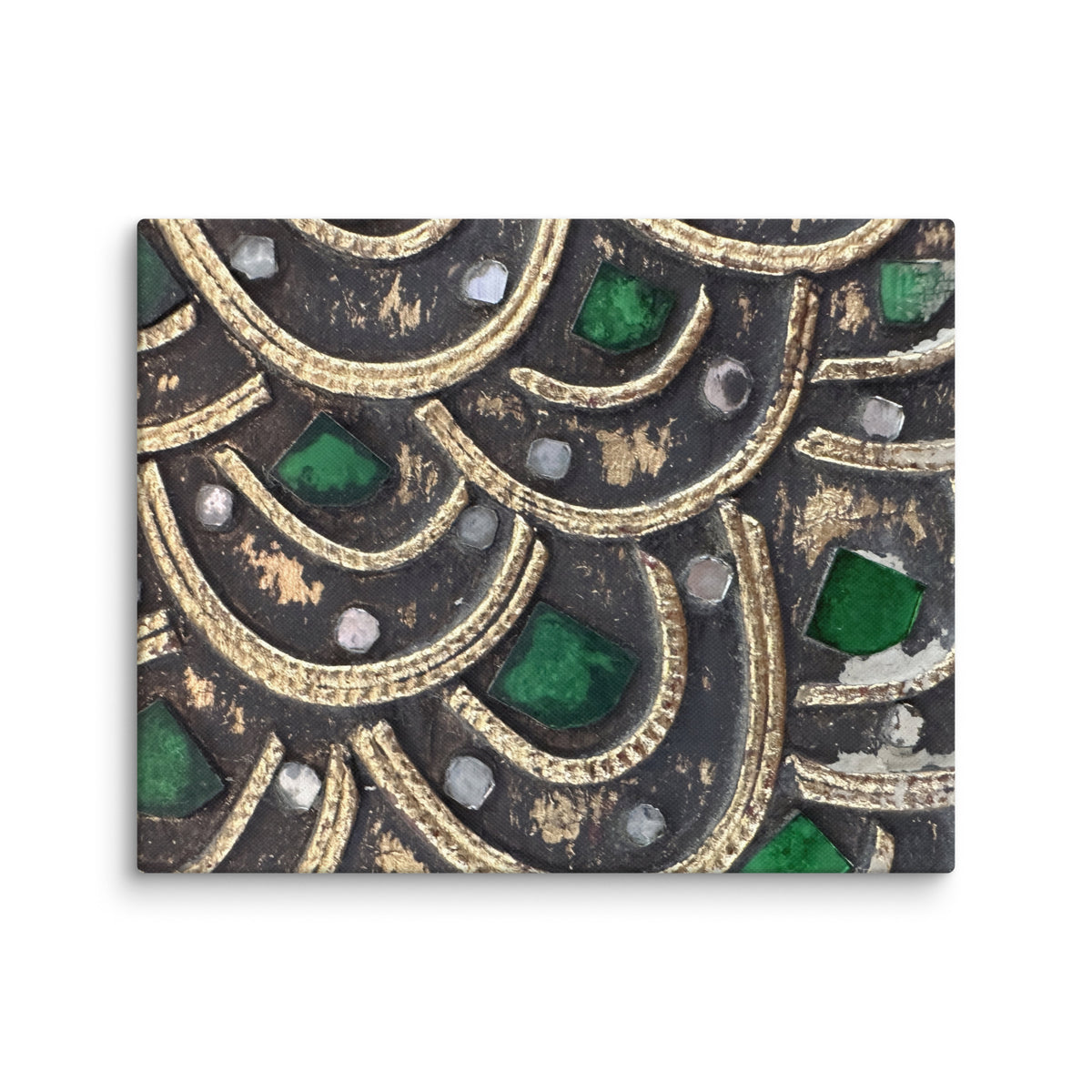 Gilded fish-scale ornamental detail at Chateau de Cremate, Nice, France — canvas print
